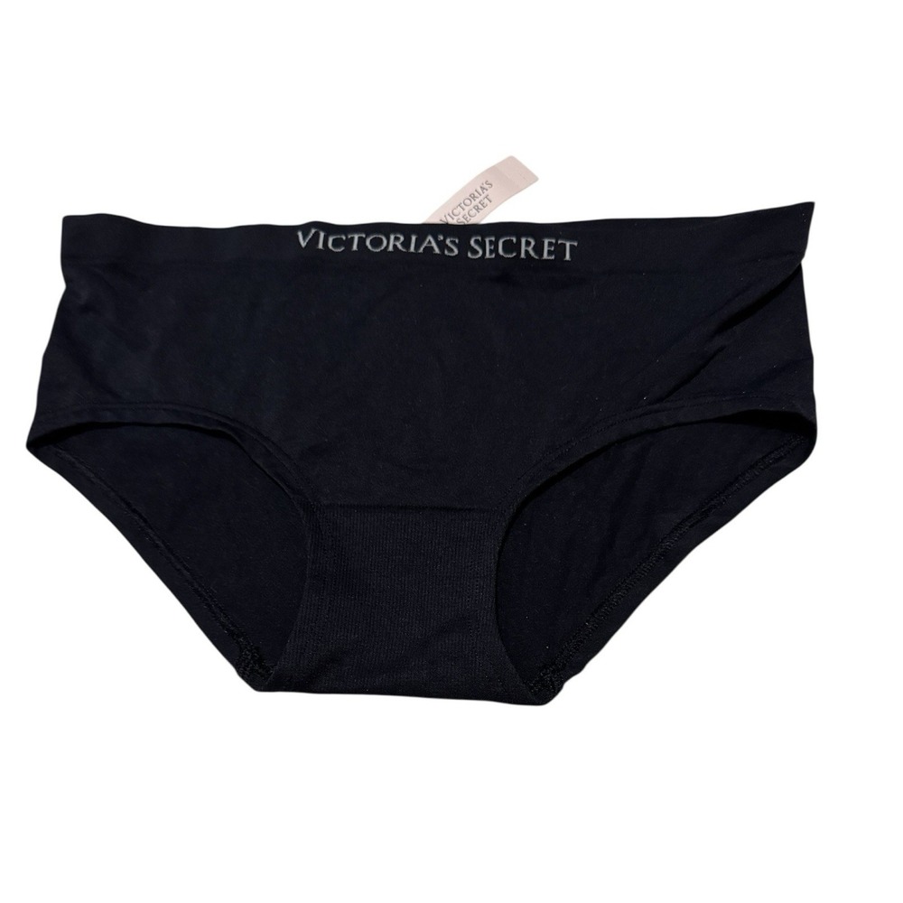 New! Victoria's Secret Black‎ Logo Seamless Hiphugger Panty Sz M